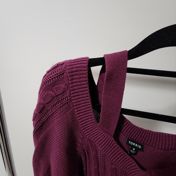 SOLD Burgundy Purple Cable Knit Open Shoulder Tunic - Picture 7 of 10